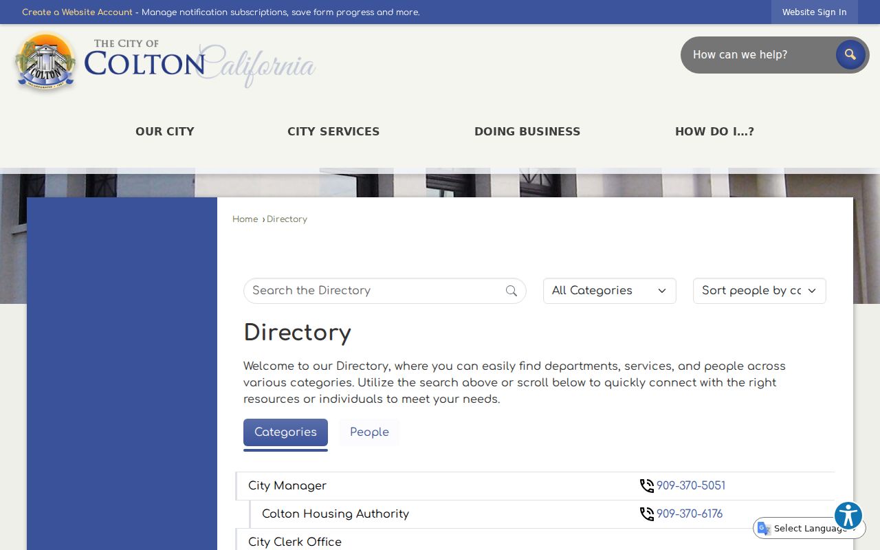 Colton people search city staff directory