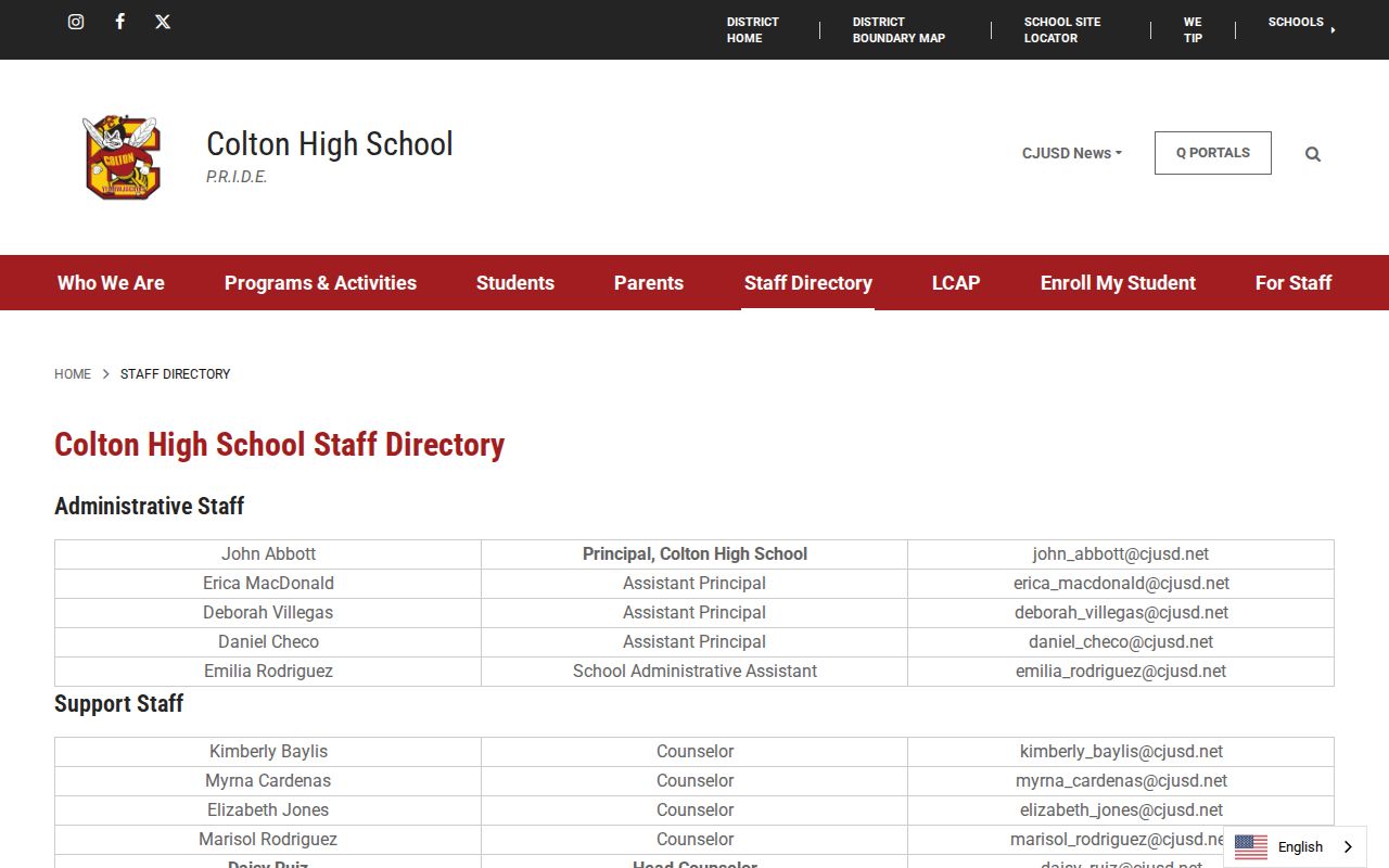 Colton people directories Colton High School staff directory