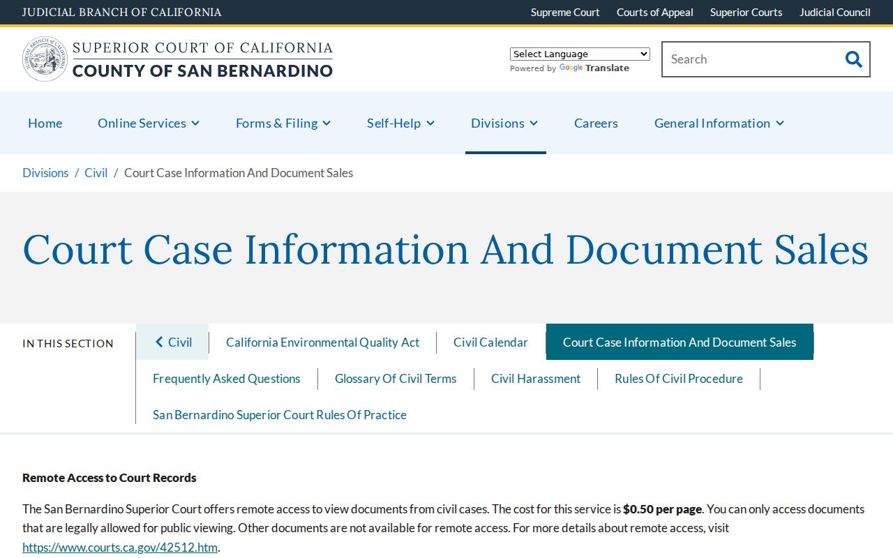 Colton public records court document access page
