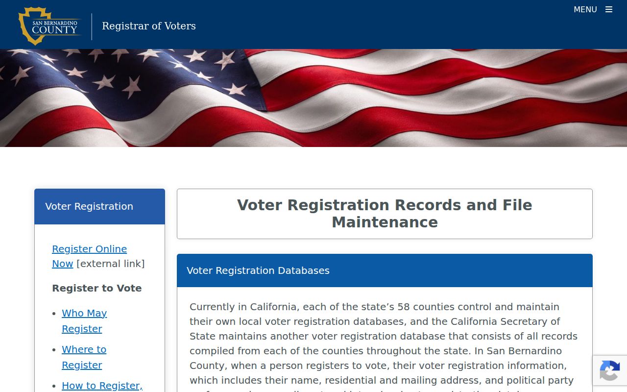 Colton voter registration records list-maintenance page from San Bernardino County