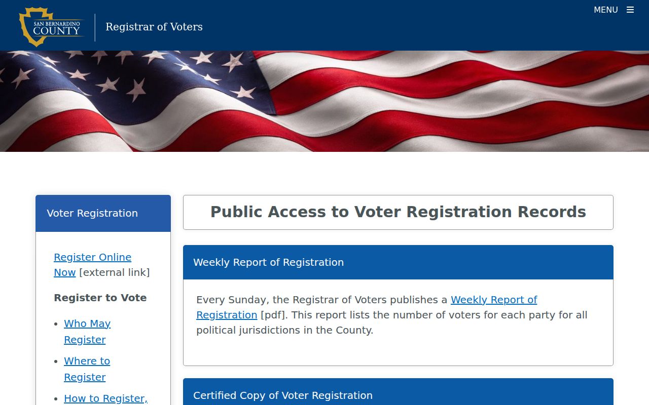 Colton voter registration records page from San Bernardino County Registrar of Voters
